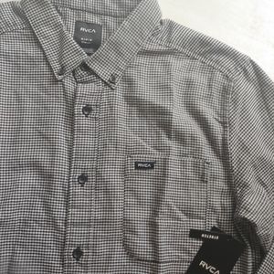 RVCA NEW That'Ll Do Micro Check Long Sleeve Button Down Shirt